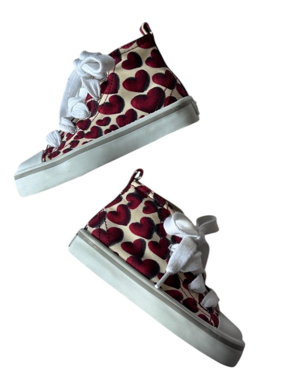 Prada Kids Burgundy Heart Print High Top Sneakers Size 23